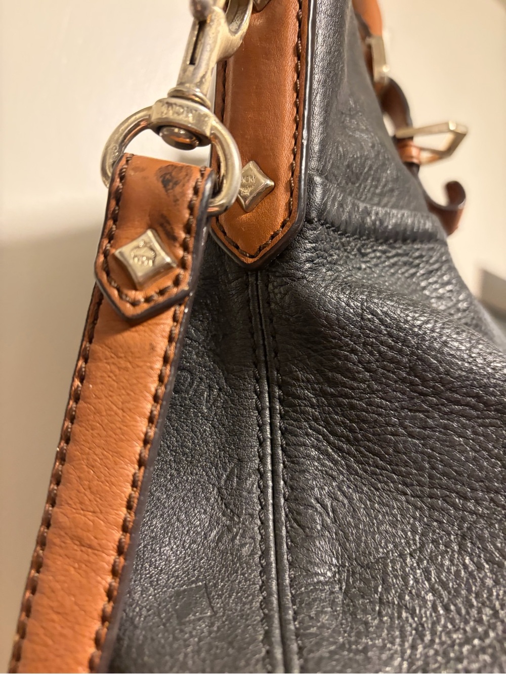 MCM Black Leather Tote with Brown Handles and Strap - Picture 16 of 17